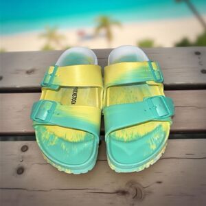 Birkenstock Yellow Green Tie Dye Arizona Eva Double Buckle Sandal Size 40 US 10